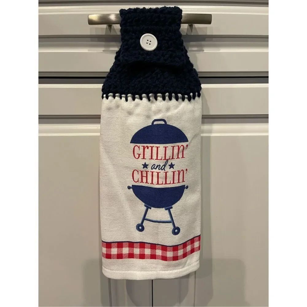 Crochet Top Kitchen Towel- Grillin And Chillin